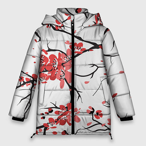 Женская зимняя куртка Распустившиеся цветы / 3D-Красный – фото 1