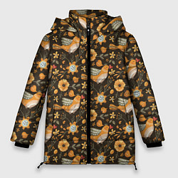 Куртка зимняя женская Подсолнухи и птицы, цвет: 3D-светло-серый