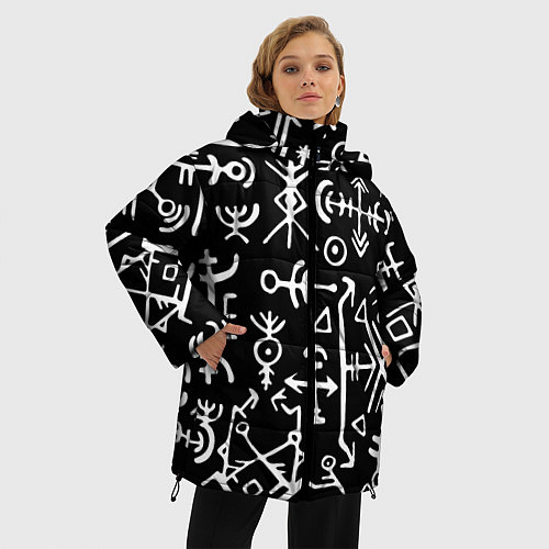 Женская зимняя куртка Древние руны Паттерн / 3D-Черный – фото 3