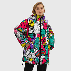 Куртка зимняя женская Веселые монстрики и привидения, цвет: 3D-светло-серый — фото 2