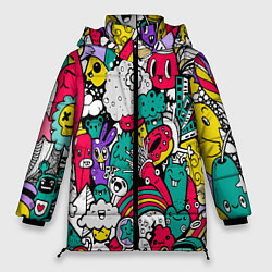 Куртка зимняя женская Веселые монстрики и привидения, цвет: 3D-светло-серый