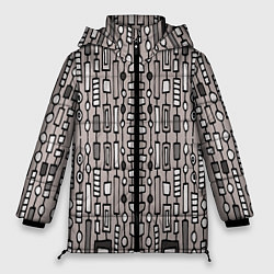 Куртка зимняя женская Полосатый геометрический узор Круги, квадраты, лин, цвет: 3D-черный