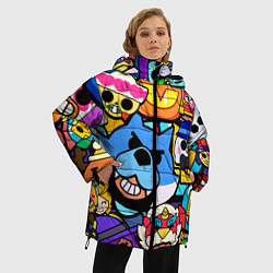 Куртка зимняя женская BRAWL Значки на скины бойцов Пины Бравл Старс, цвет: 3D-черный — фото 2