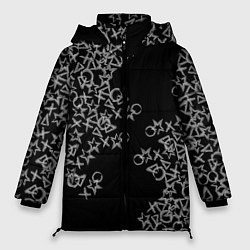 Куртка зимняя женская Абстракция ,серебряный геометрический узор, цвет: 3D-черный