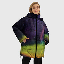 Куртка зимняя женская Горный пейзаж со звёздным небом и северным сиянием, цвет: 3D-светло-серый — фото 2