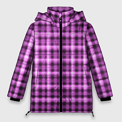 Куртка зимняя женская Неоновый узор в клетку Светящиеся квадраты, сетка, цвет: 3D-черный