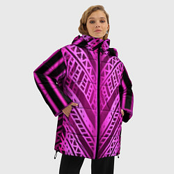 Куртка зимняя женская Неоновая абстракция Розовый светящийся узор на тем, цвет: 3D-черный — фото 2