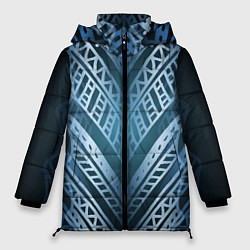 Куртка зимняя женская Неоновый абстрактный узор Синий и голубой неон на, цвет: 3D-светло-серый
