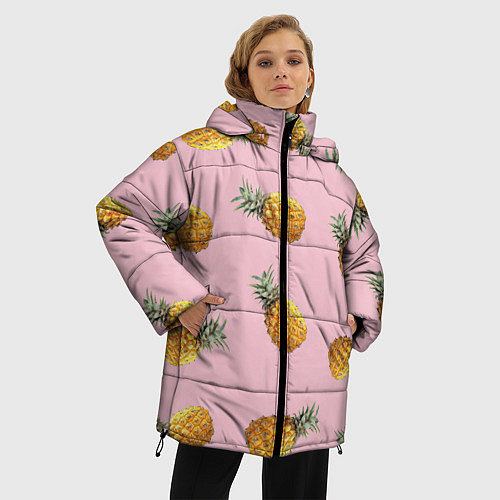 Женская зимняя куртка Ананасы падают / 3D-Черный – фото 3
