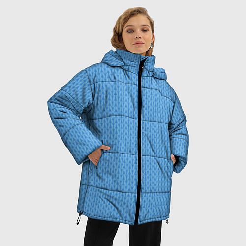 Женская зимняя куртка Вязаный узор голубого цвета / 3D-Черный – фото 3