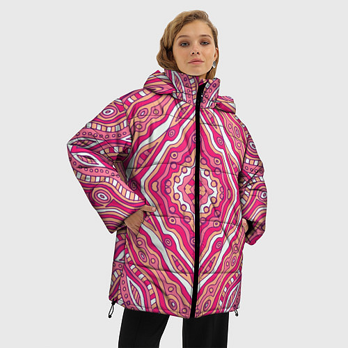 Женская зимняя куртка Абстракция Узор розового цвета / 3D-Черный – фото 3