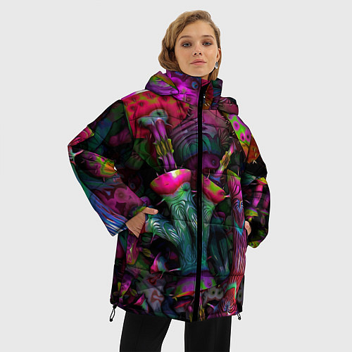 Женская зимняя куртка Вот такие грибочки Pattern Психоделика / 3D-Светло-серый – фото 3