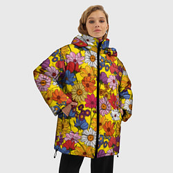 Куртка зимняя женская Цветочки-лютики на желтом фоне, цвет: 3D-светло-серый — фото 2