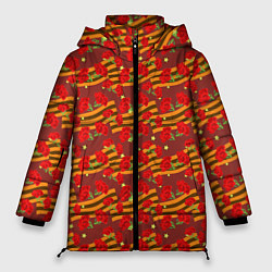 Куртка зимняя женская Гвоздики и Георгиевские Ленты, цвет: 3D-красный