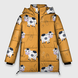 Куртка зимняя женская Веселые коровки с ведрами молока, цвет: 3D-черный
