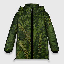 Куртка зимняя женская Цветы Зеленые Папоротники, цвет: 3D-черный