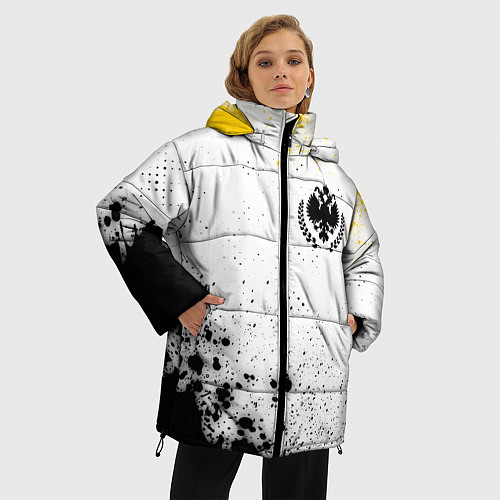 Женская зимняя куртка RUSSIAN EMPIRE - ГЕРБ Брызги / 3D-Черный – фото 3