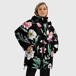 Куртка зимняя женская Цветы Нарисованные от Руки, цвет: 3D-черный — фото 2