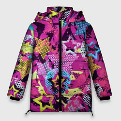 Куртка зимняя женская Star Colorful Pattern Fashion Neon, цвет: 3D-красный