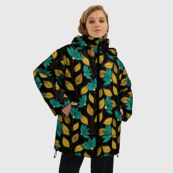 Куртка зимняя женская Золотые и зеленые листья, цвет: 3D-черный — фото 2
