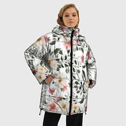 Куртка зимняя женская Цветы Акварельно-Белые, цвет: 3D-светло-серый — фото 2