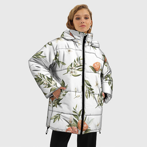 Женская зимняя куртка Цветы Цитрусовых Мандарин / 3D-Черный – фото 3
