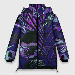 Куртка зимняя женская Цветы Тропики Ночью, цвет: 3D-красный