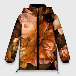 Куртка зимняя женская Цветы Пионы, цвет: 3D-черный