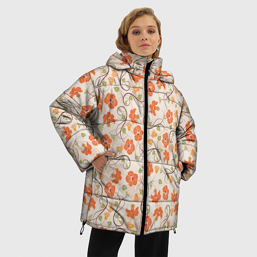 Женская зимняя куртка Оранжевый вьюнок / 3D-Черный – фото 3