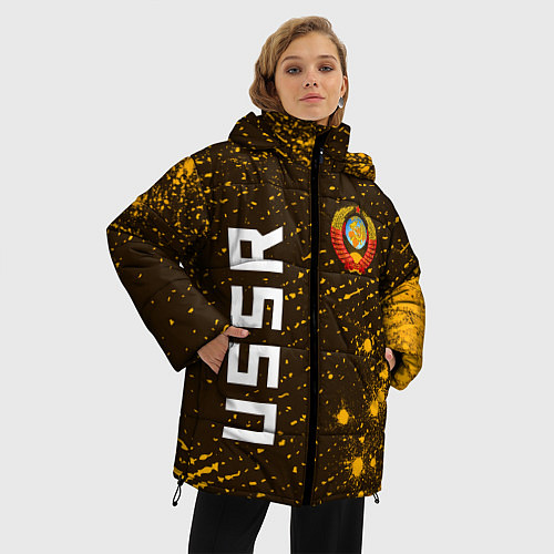 Женская зимняя куртка USSR - ГЕРБ - Арт / 3D-Черный – фото 3