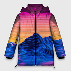 Куртка зимняя женская Vaporwave Mountains Психоделика Неон, цвет: 3D-светло-серый