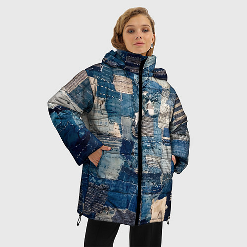 Женская зимняя куртка Patchwork Jeans Осень Зима 2023 / 3D-Черный – фото 3