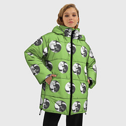 Куртка зимняя женская Орнамент котики инь янь, цвет: 3D-черный — фото 2