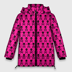 Куртка зимняя женская Розовый фон с черепами паттерн, цвет: 3D-светло-серый