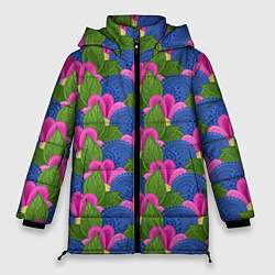 Куртка зимняя женская Абстрактные цветы паттерн, цвет: 3D-красный