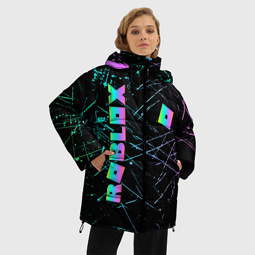 Женская зимняя куртка ROBLOX неоновый логотип / 3D-Черный – фото 3