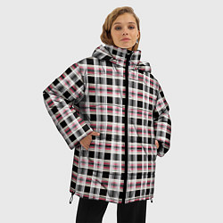 Куртка зимняя женская Клетчатый красно-черный паттерн, цвет: 3D-черный — фото 2