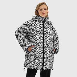Куртка зимняя женская Черно-белый абстрактный узор ромбы, цвет: 3D-светло-серый — фото 2