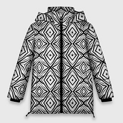 Куртка зимняя женская Черно-белый абстрактный узор ромбы, цвет: 3D-светло-серый