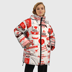 Куртка зимняя женская Поздравления - паттерн - HAPPY VALENTINES DAY, цвет: 3D-красный — фото 2