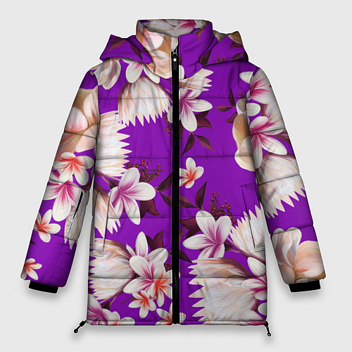 Женская зимняя куртка Цветы Фиолетовый Цветок / 3D-Красный – фото 1