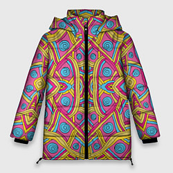 Куртка зимняя женская Разноцветный и яркий узор в дудл стиле, цвет: 3D-светло-серый