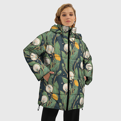 Женская зимняя куртка Цветение одуванчиков / 3D-Черный – фото 3