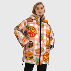 Куртка зимняя женская PIZZA DONUT BURGER FRIES ICE CREAM pattern, цвет: 3D-светло-серый — фото 2