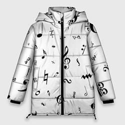 Куртка зимняя женская Нотные Знаки Черные на Белом, цвет: 3D-черный