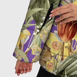 Куртка зимняя женская Цветы Нарциссы и Зайцы, цвет: 3D-красный — фото 2