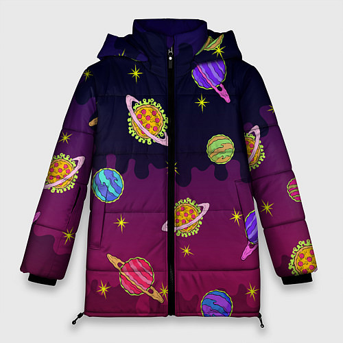 Женская зимняя куртка Pizza in Space / 3D-Красный – фото 1