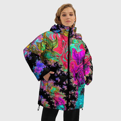 Женская зимняя куртка Сюрреалистическая фрактальная композиция Мода Surr / 3D-Черный – фото 3