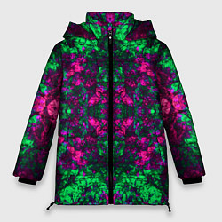 Куртка зимняя женская Абстрактный зелено-малиновый симметричный узор, цвет: 3D-светло-серый