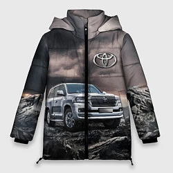 Куртка зимняя женская Toyota Land Cruiser 200 среди скал, цвет: 3D-черный